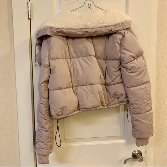 Rose Pink Fleece Lined Wide Collar Puffer Coat Jacket - Picture 7 of 8